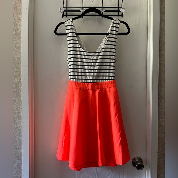Altar'd State Neon Orange with Black and White Stripes Dress - Picture 6 of 6
